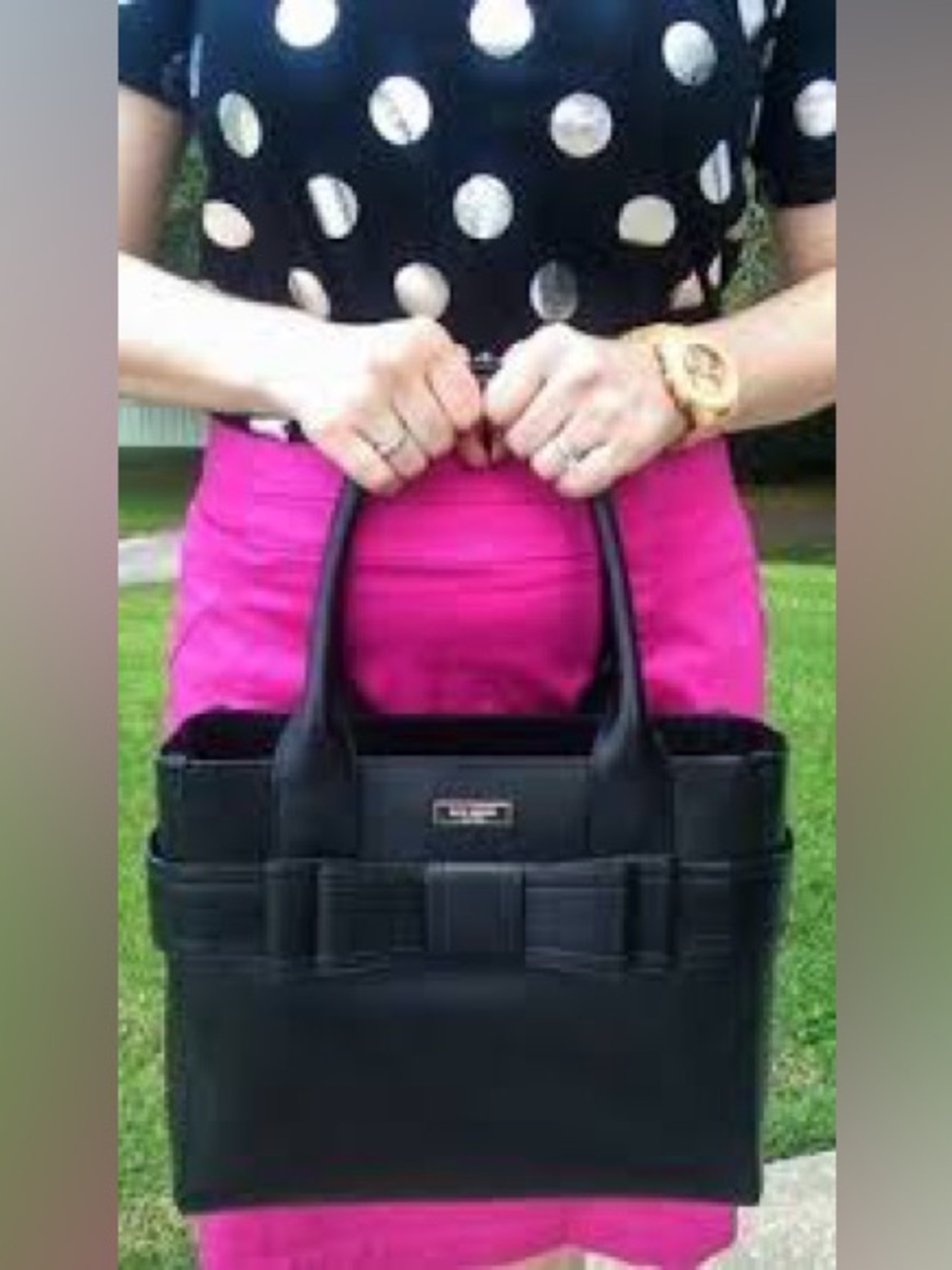 kate spade Black Leather Shoulder Bag with Bow Accent